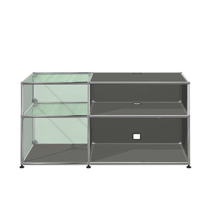 USM Glass Media Unit | Medium Grey Lacquer Panels