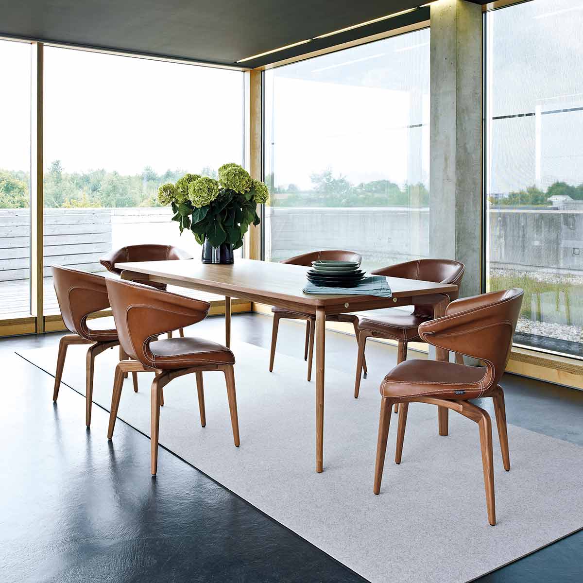Munich Dining Chair with Arms | Cognac Classic Leather Upholstery