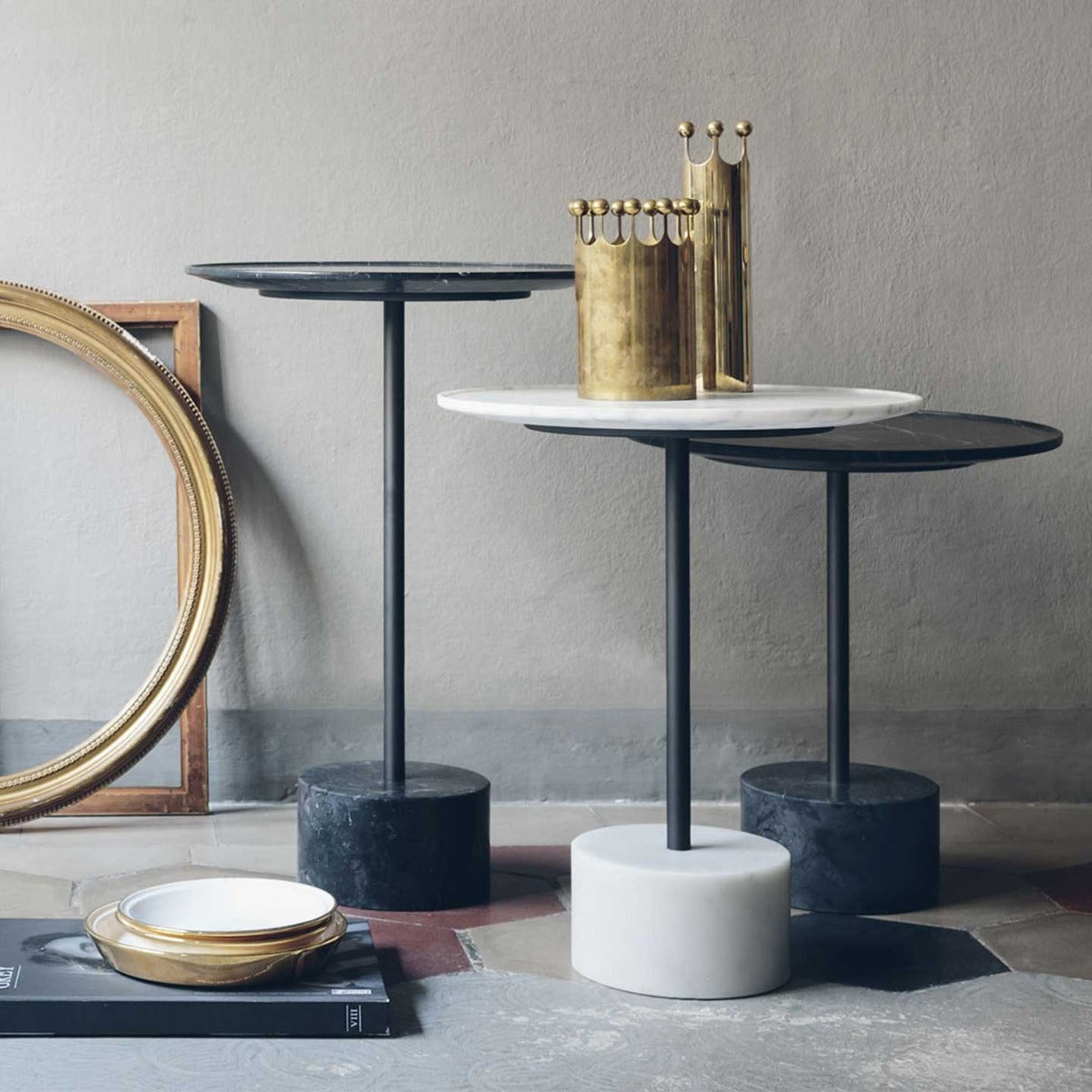 9 'Nove' Medium Low Table | White Carrara Marble Top and Base