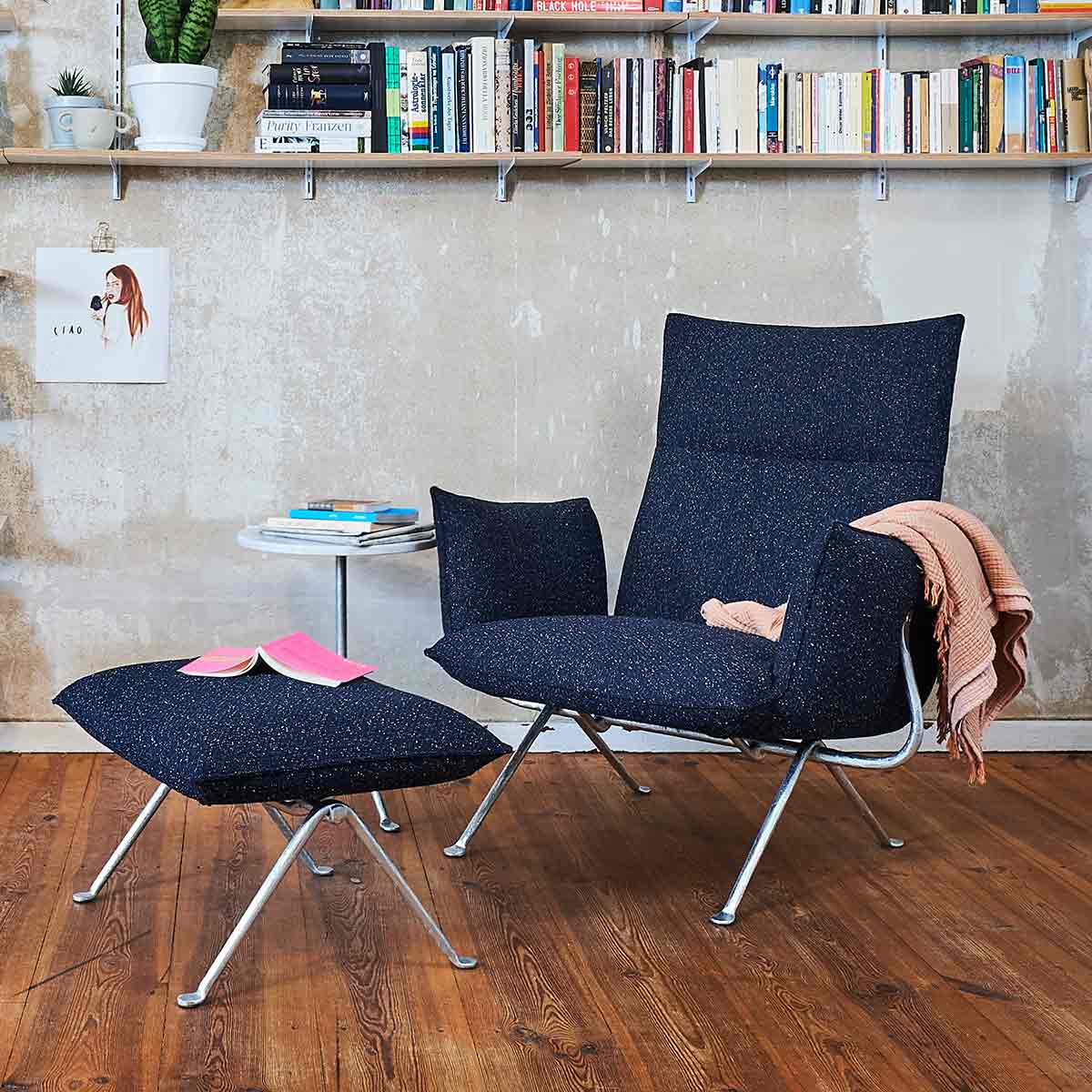 Officina Ottoman | Dark Grey Blue Divina Melange 687 Upholstery