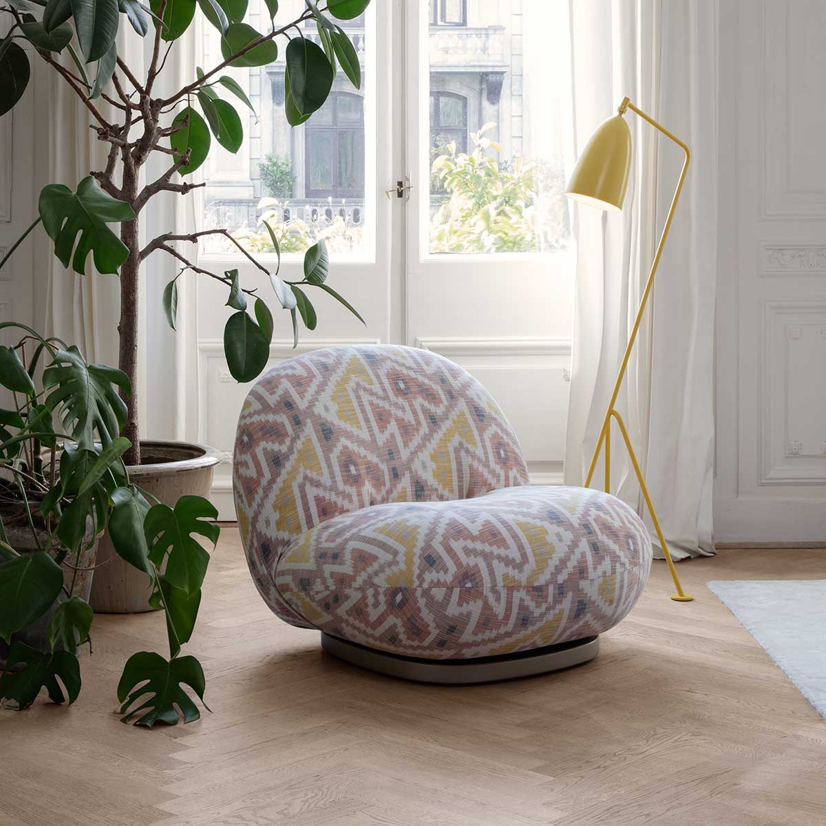 Pacha Chair Swivel Base | Black and White Striped Karakorum Fabric