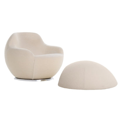 Palla Pouf | Cream White Paradise Fabric Upholstery