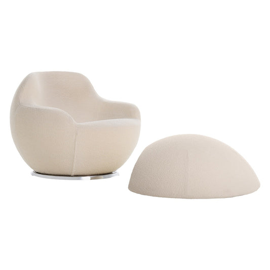 Palla Pouf | Cream White Paradise Fabric Upholstery