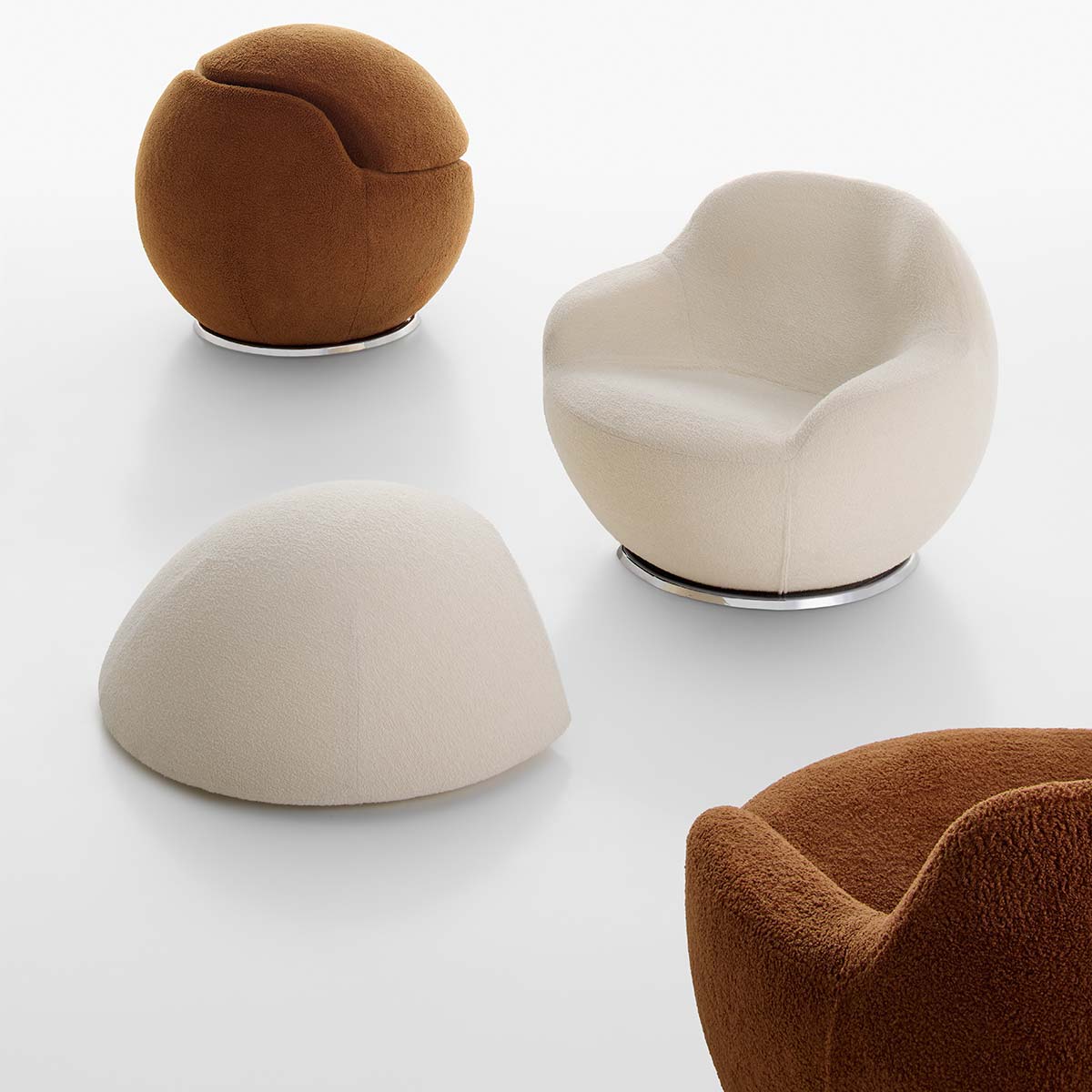 Palla Armchair Swivel Base | Cream White Paradise Fabric Upholstery