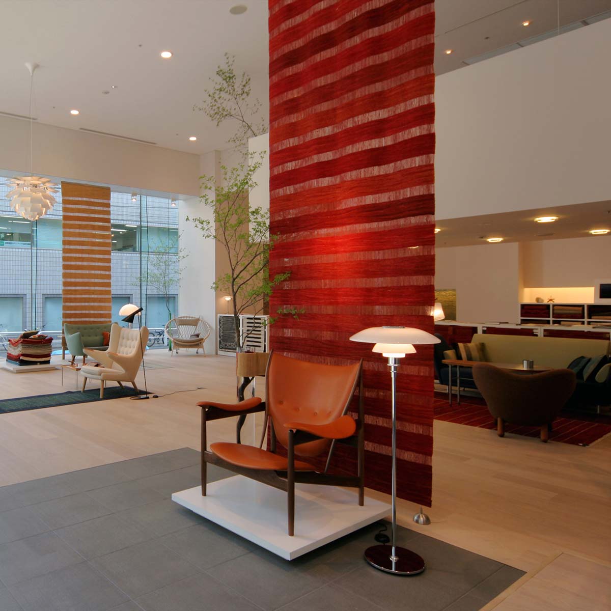 PH 80 Floor Lamp | Opal Shade with red reflector and chrome stem