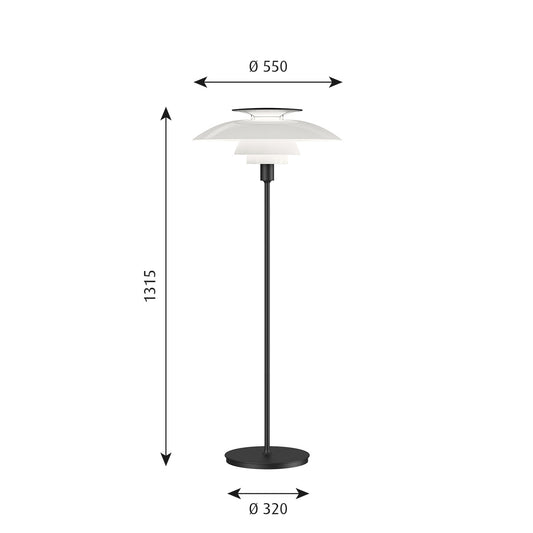 PH 80 Floor Lamp | Opal Shade with white reflector and black stem