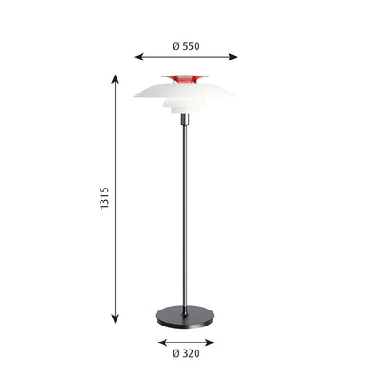 PH 80 Floor Lamp | Opal Shade with red reflector and chrome stem