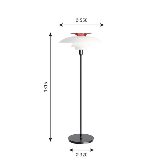 PH 80 Floor Lamp | Opal Shade with red reflector and chrome stem