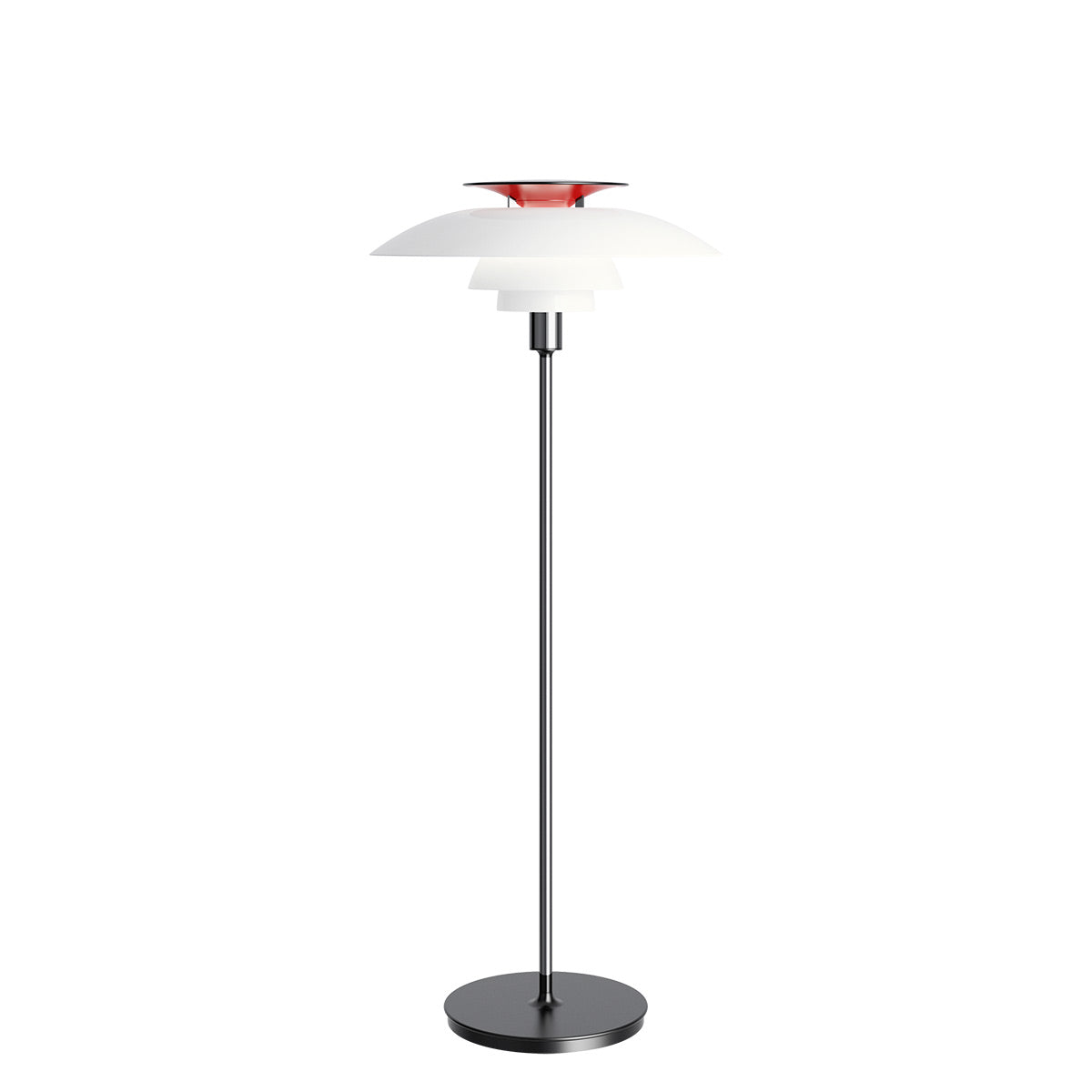PH 80 Floor Lamp | Opal Shade with red reflector and chrome stem