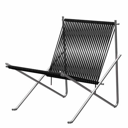 PK4 Lounge Chair | Black Halyard Seat with Stainless Steel Frame