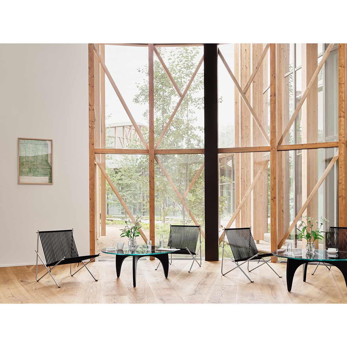 PK4 Lounge Chair | Black Halyard Seat with Stainless Steel Frame