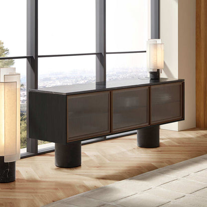 Rio 300 Sideboard | Super-Matt Walnut Frame and Fluted Glass Doors