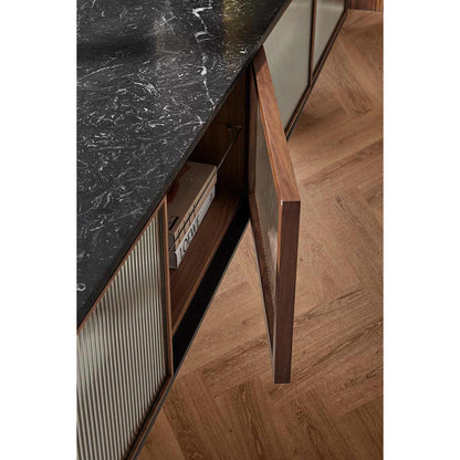 Rio 300 Sideboard | Super-Matt Walnut Frame and Fluted Glass Doors