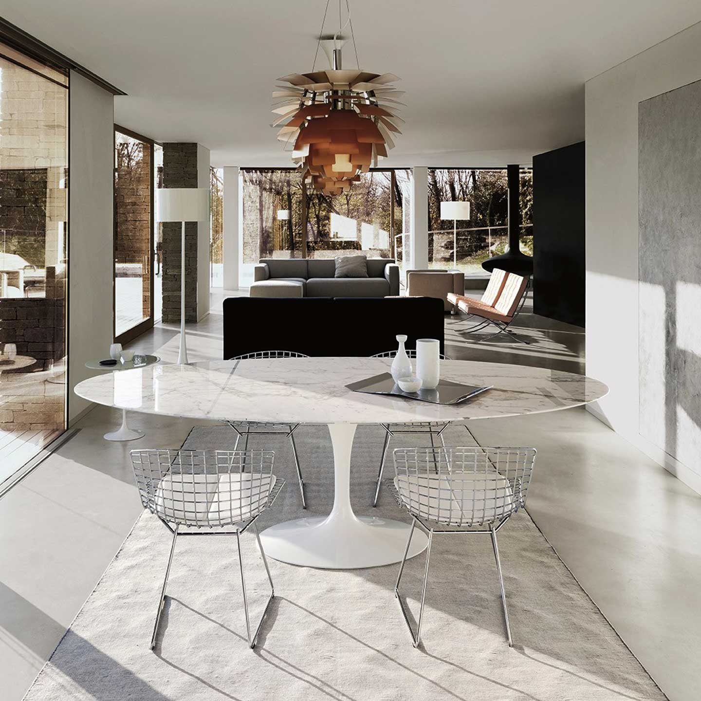 Saarinen Oval Dining Table | White Arabescato Marble Top