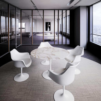 Saarinen Round Dining Table | White Arabescato Marble Top