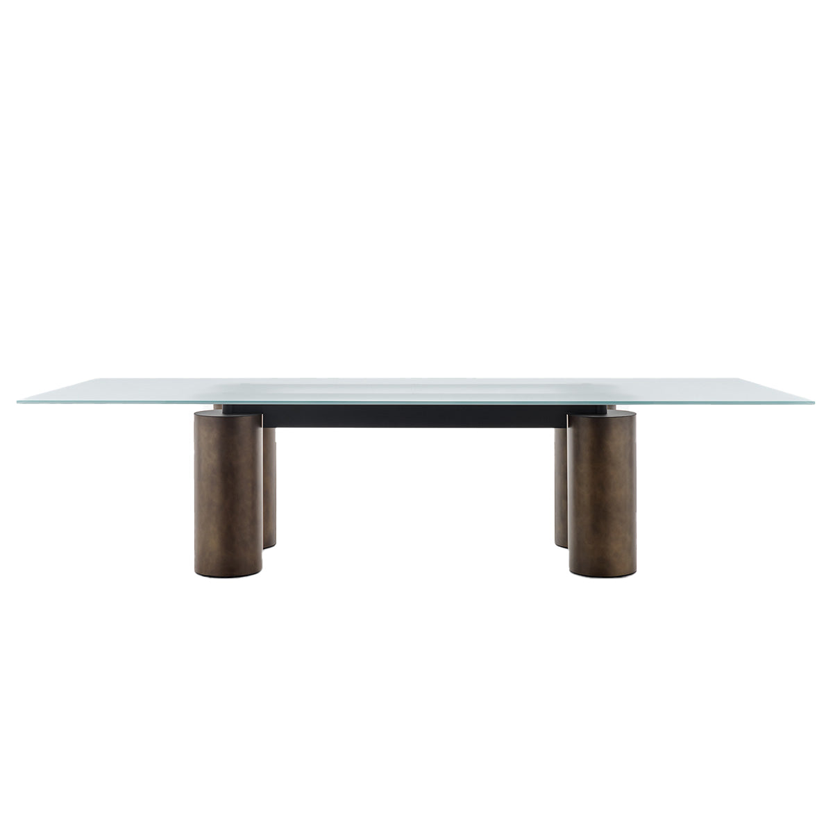 Serenissimo Rectangular Table | Extraclear Opalescent Glass Top with Orbital Bronze Matt Painted Base