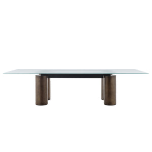 Serenissimo Rectangular Table | Extraclear Opalescent Glass Top with Orbital Bronze Matt Painted Base