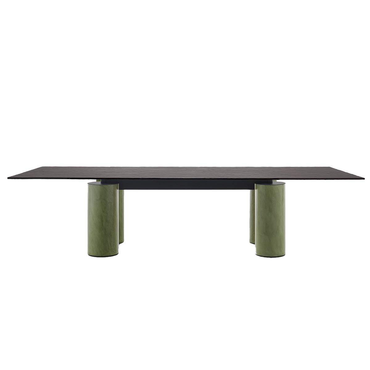 Serenissimo Rectangular Table | Black Cast Glass Top with Green Encaustic Base