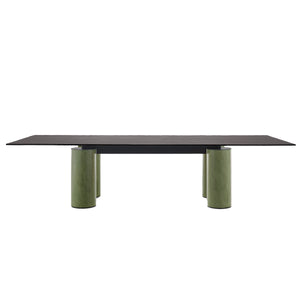 Serenissimo Rectangular Table | Black Cast Glass Top with Green Encaustic Base