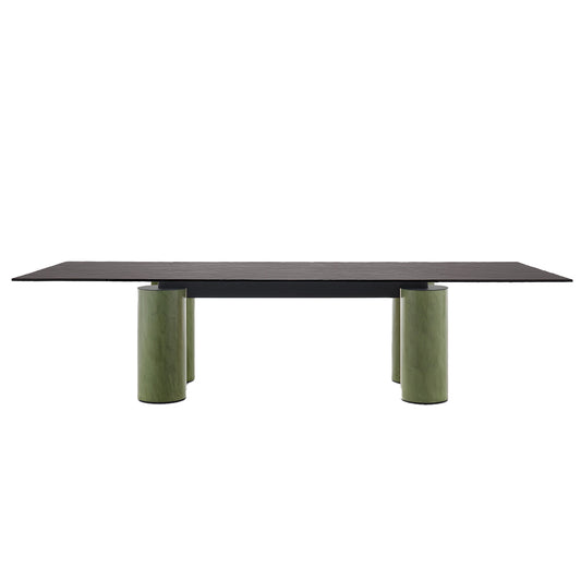 Serenissimo Rectangular Table | Black Cast Glass Top with Green Encaustic Base