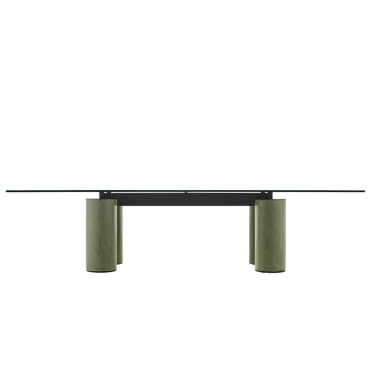 Serenissimo Rectangular Table | Black Cast Glass Top with Green Encaustic Base