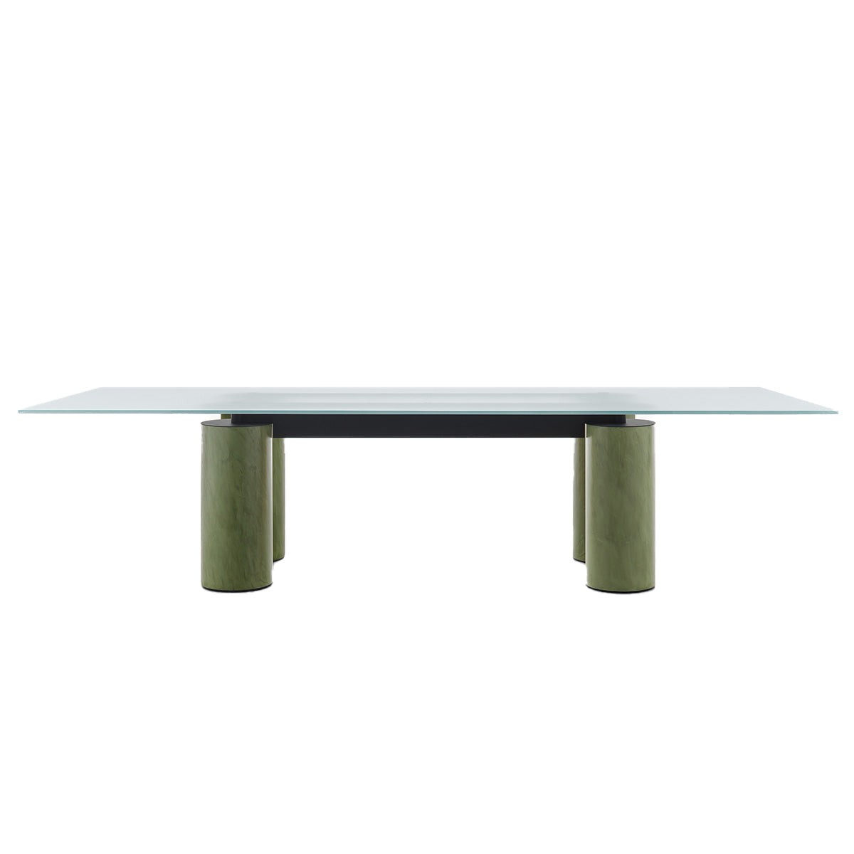 Serenissimo Rectangular Table | Extraclear Opalescent Glass Top with Green Encaustic Base