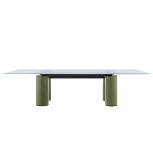 Serenissimo Rectangular Table | Extraclear Opalescent Glass Top with Green Encaustic Base