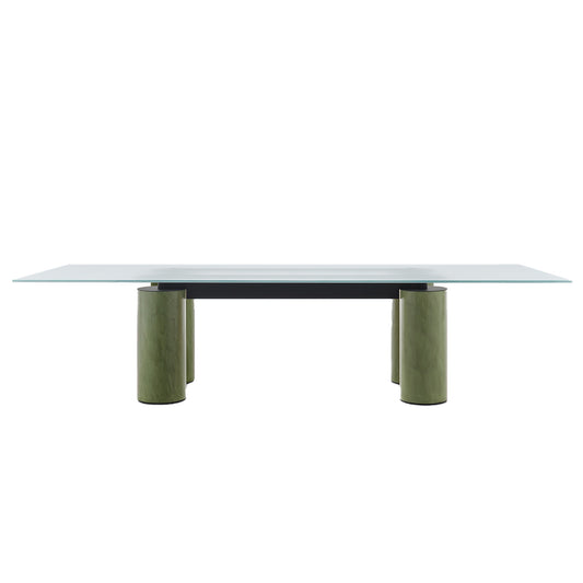 Serenissimo Rectangular Table | Extraclear Opalescent Glass Top with Green Encaustic Base