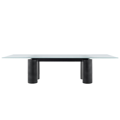 Serenissimo Rectangular Table | Extraclear Opalescent Glass Top with Gunmetal Matt Painted Base