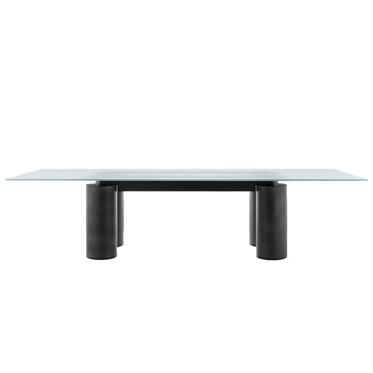Serenissimo Rectangular Table | Extraclear Opalescent Glass Top with Gunmetal Matt Painted Base