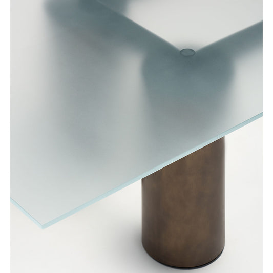 Serenissimo Rectangular Table | Extraclear Opalescent Glass Top with Orbital Bronze Matt Painted Base