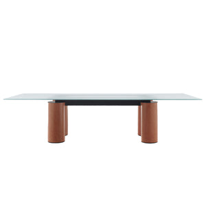 Serenissimo Rectangular Table | Extraclear Opalescent Glass Top with Terracotta Encaustic Base