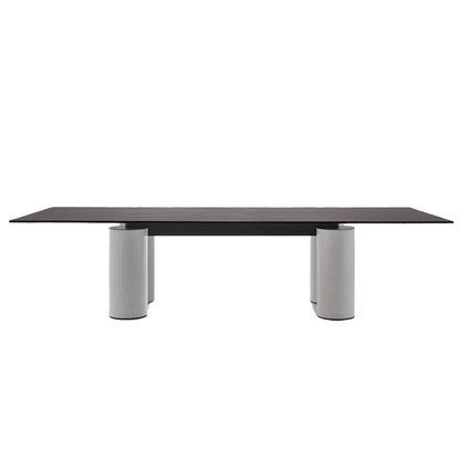 Serenissimo Rectangular Table | Black Cast Glass Top with White Encaustic Base