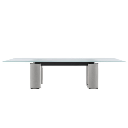Serenissimo Rectangular Table | Extraclear Opalescent Glass Top with White Encaustic Base