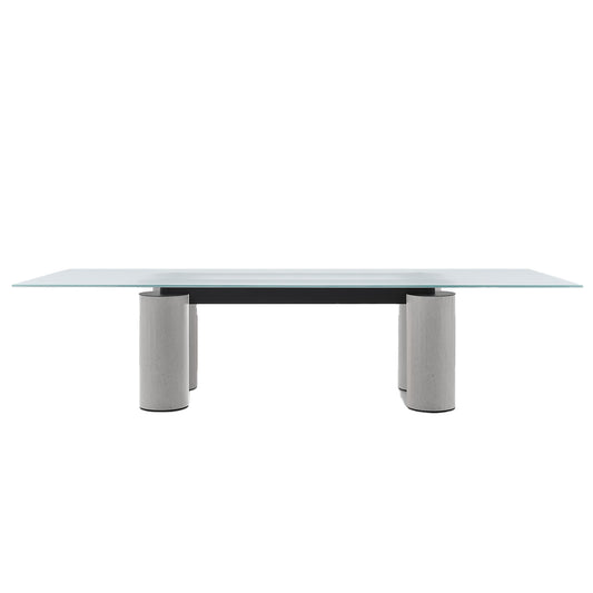 Serenissimo Rectangular Table | Extraclear Opalescent Glass Top with White Encaustic Base