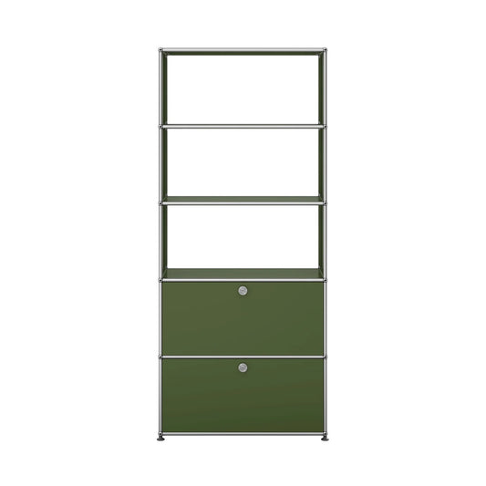 USM Shelving with Two Doors | Olive Green Lacquer Panels