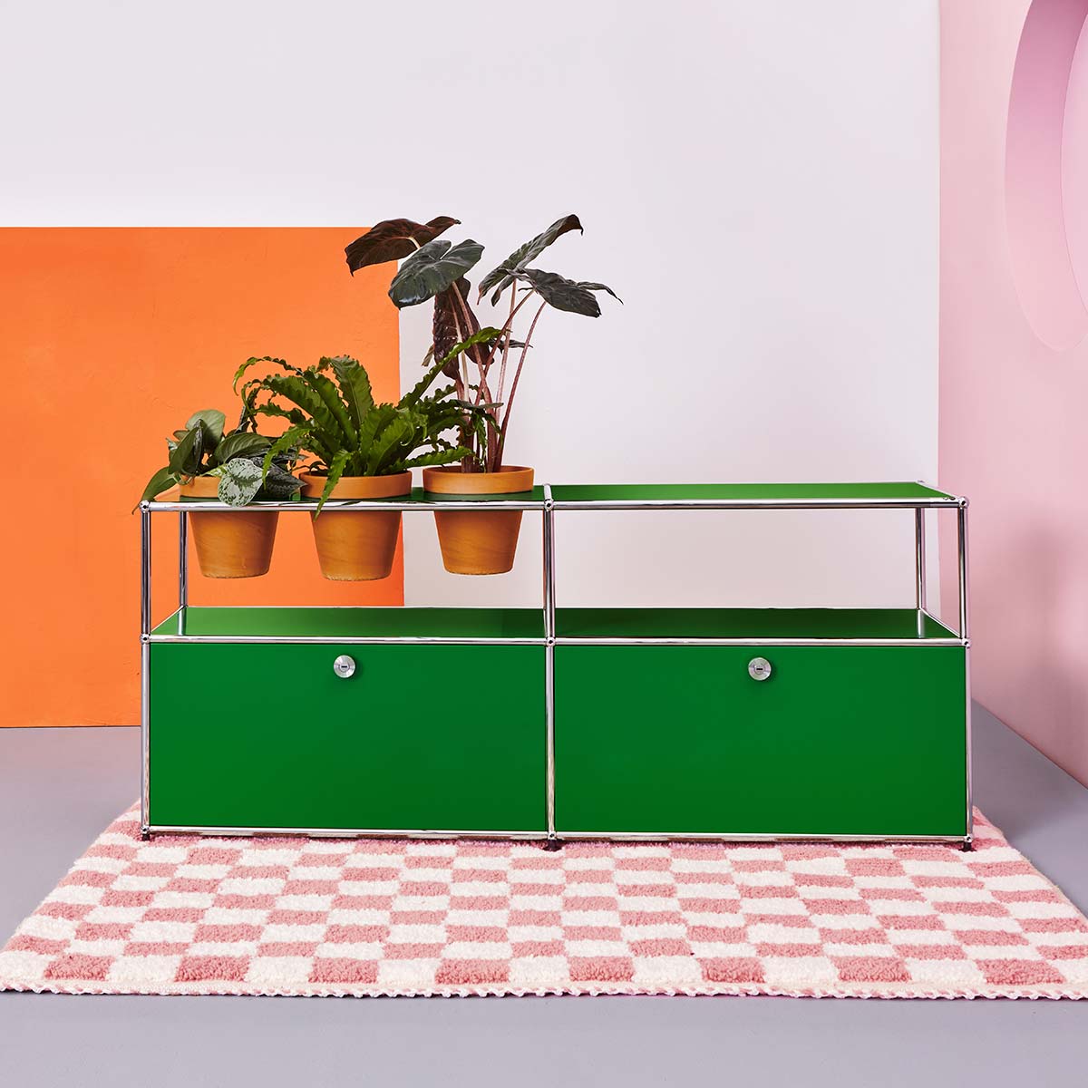 USM Sideboard with Flowerpots | Green Lacquer Panels
