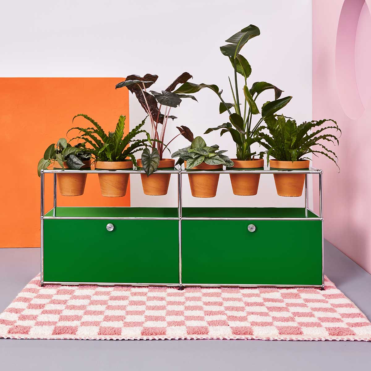 USM Sideboard with Flowerpots | Green Lacquer Panels