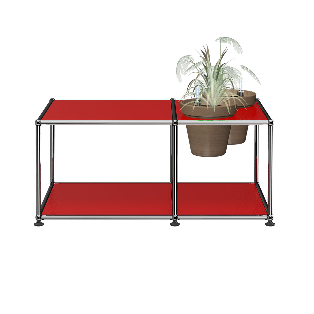 USM Side Table with Flowerpots | Ruby Red Lacquer Panels