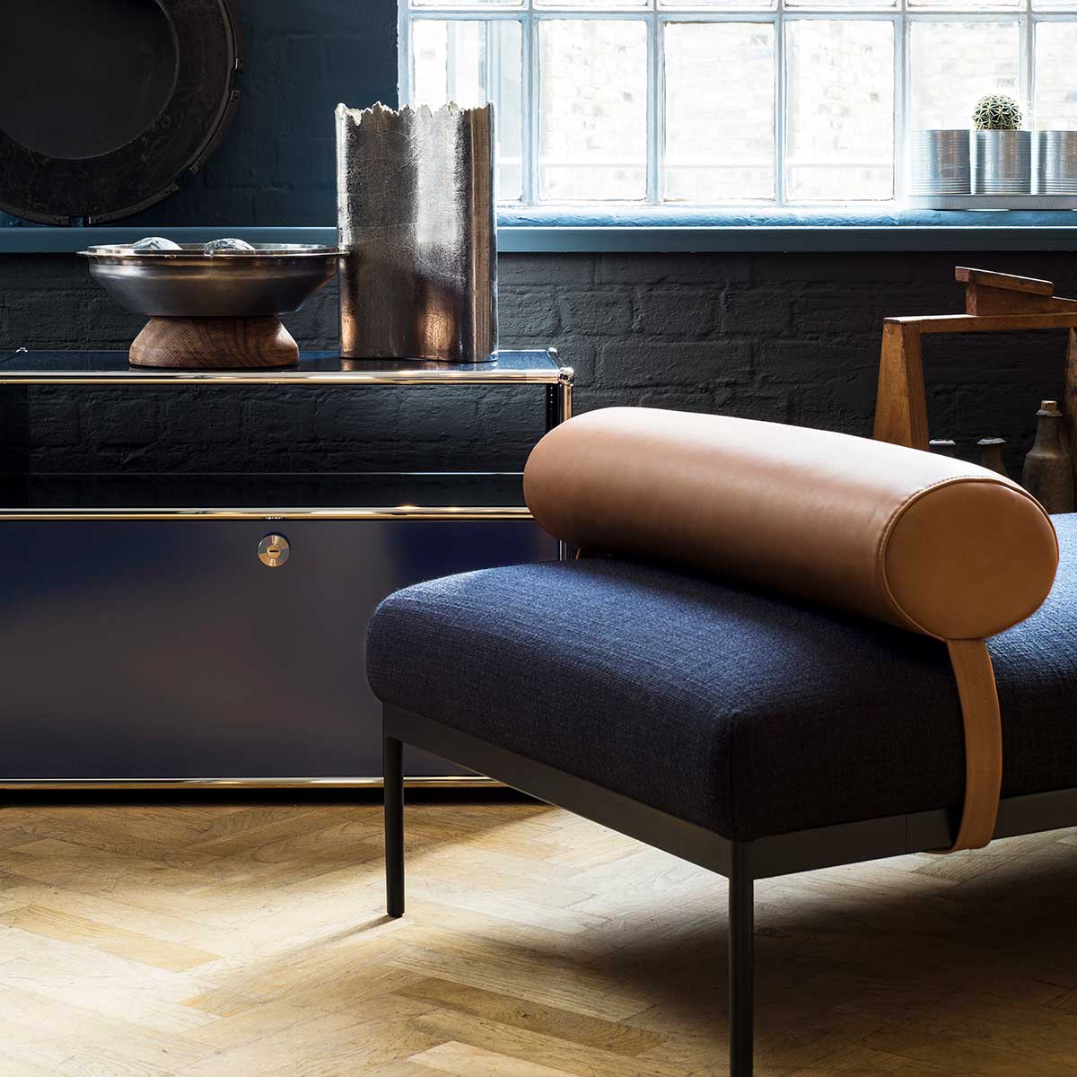 USM Small TV Unit | Steel Blue Lacquer Panels