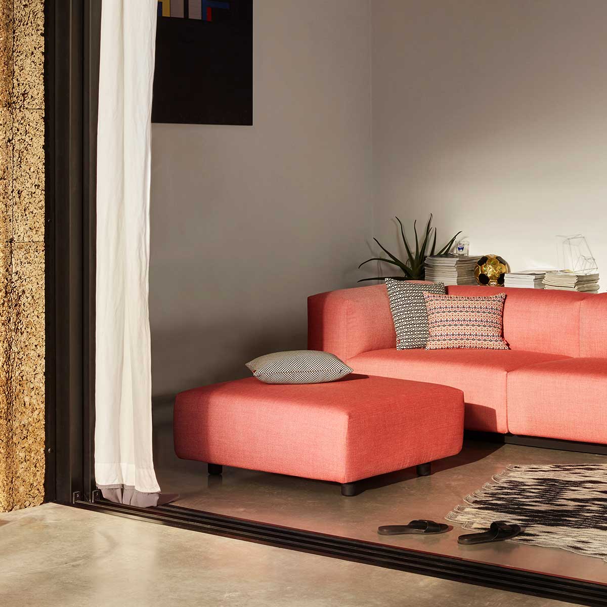 Soft 2 Seat with Ottoman | Dumet 23 Coral Rose Upholstery