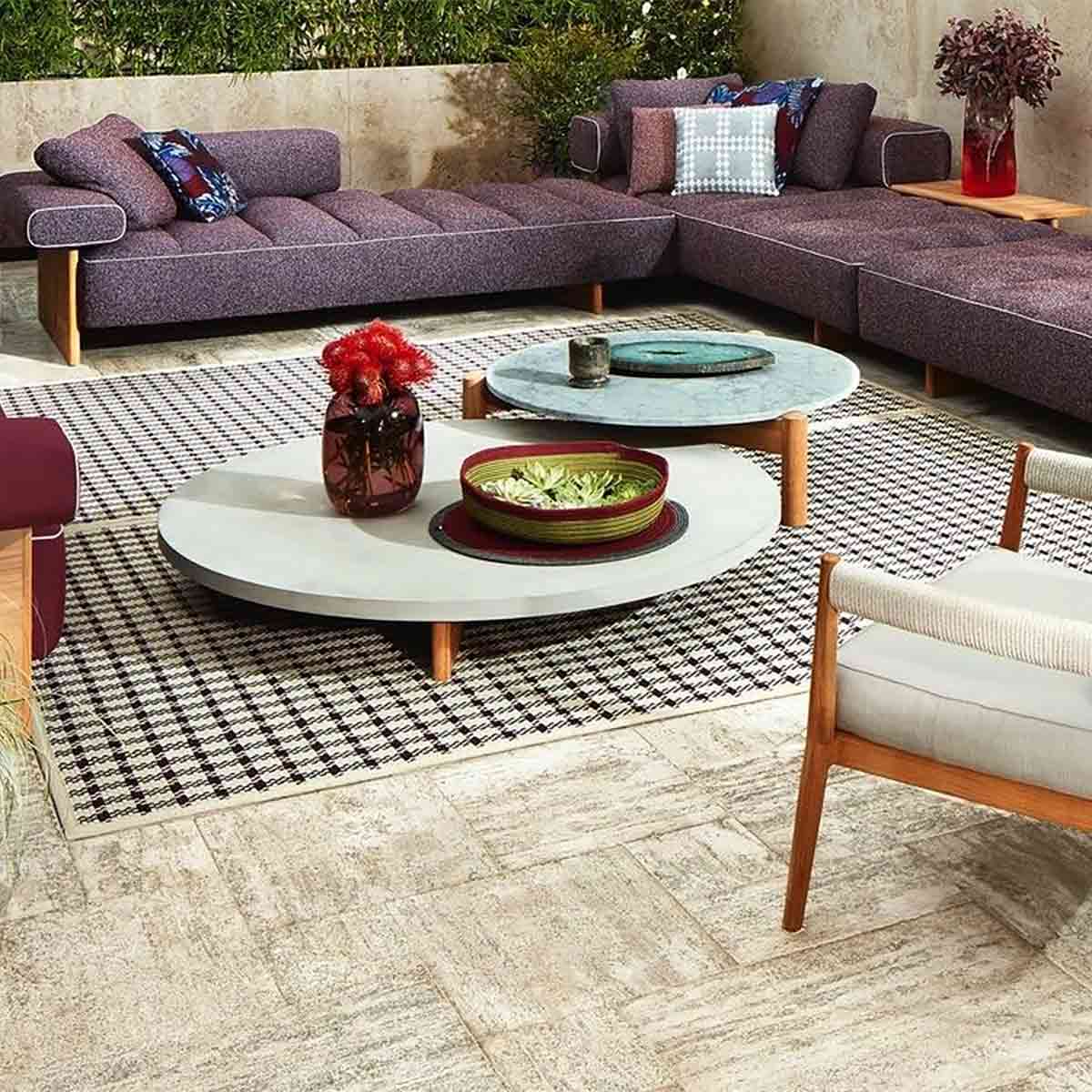 Spider Outdoor Rug | Blue Bordeaux Beige Tartan