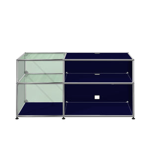 USM Glass Media Unit | Steel Blue Lacquer Panels
