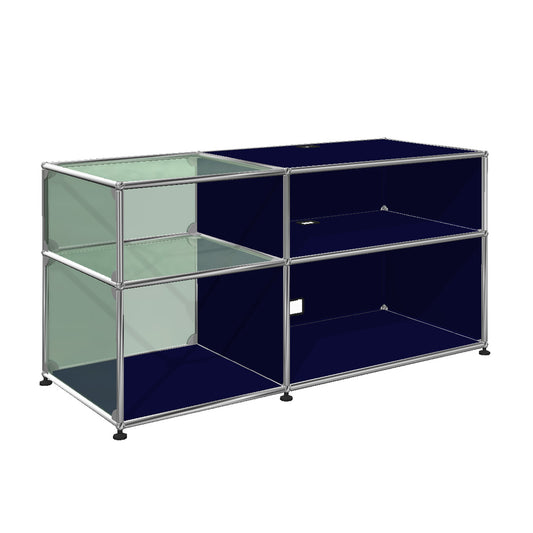 USM Glass Media Unit | Steel Blue Lacquer Panels