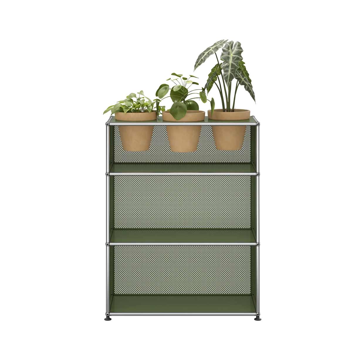 USM Storage with Flowerpots | Olive Green Lacquer Panels