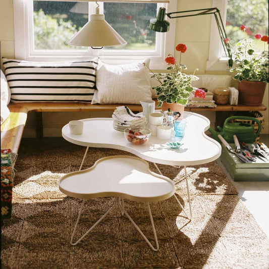 Flower Table Medium | White Laminate Birch Edge