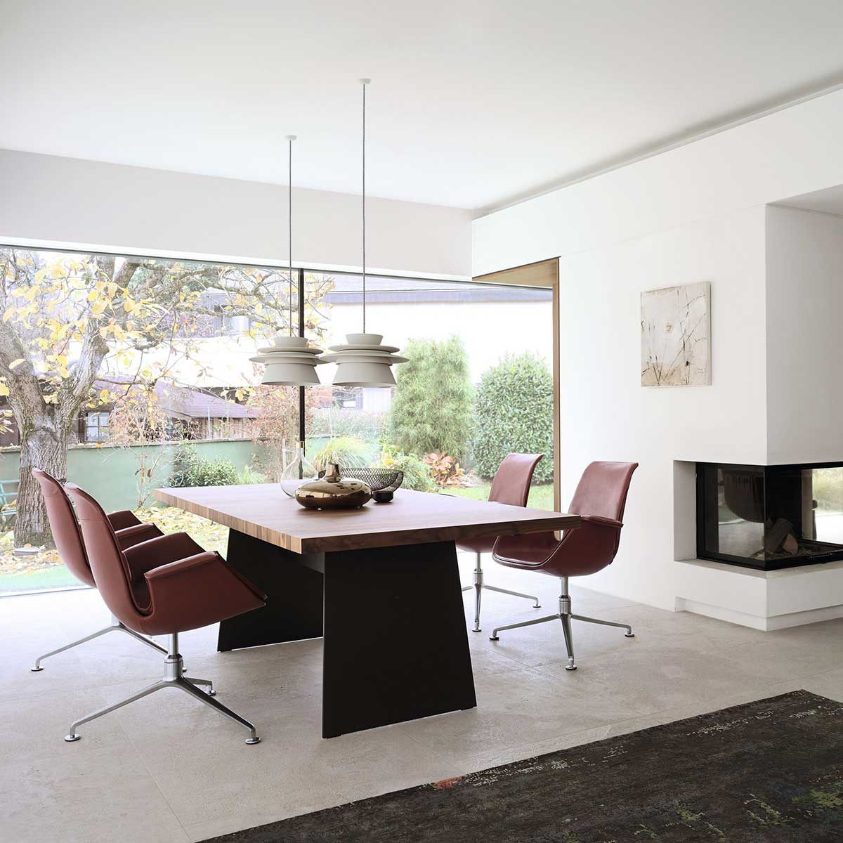 Tadeo Extending Table Metal Base | Nutwood with Sapwood Inserts