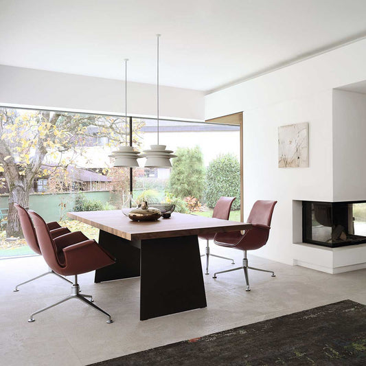 Tadeo Extending Table Metal Base | Nutwood with Sapwood Inserts