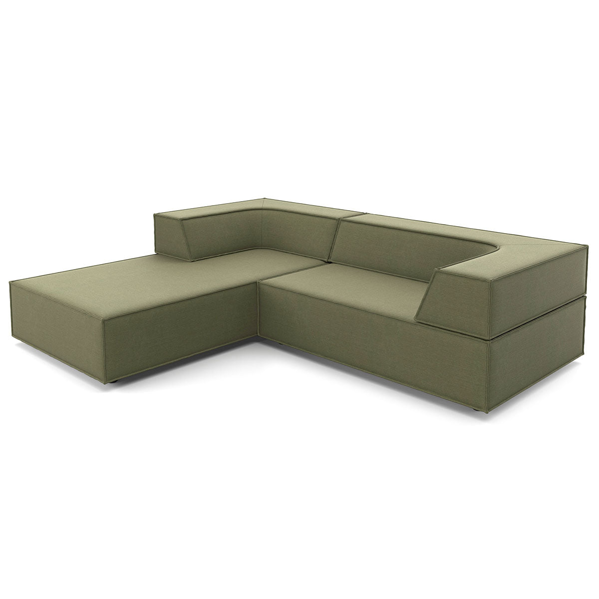 Trio Sofa with Chaise | Moss 8168 Fabric Upholstery
