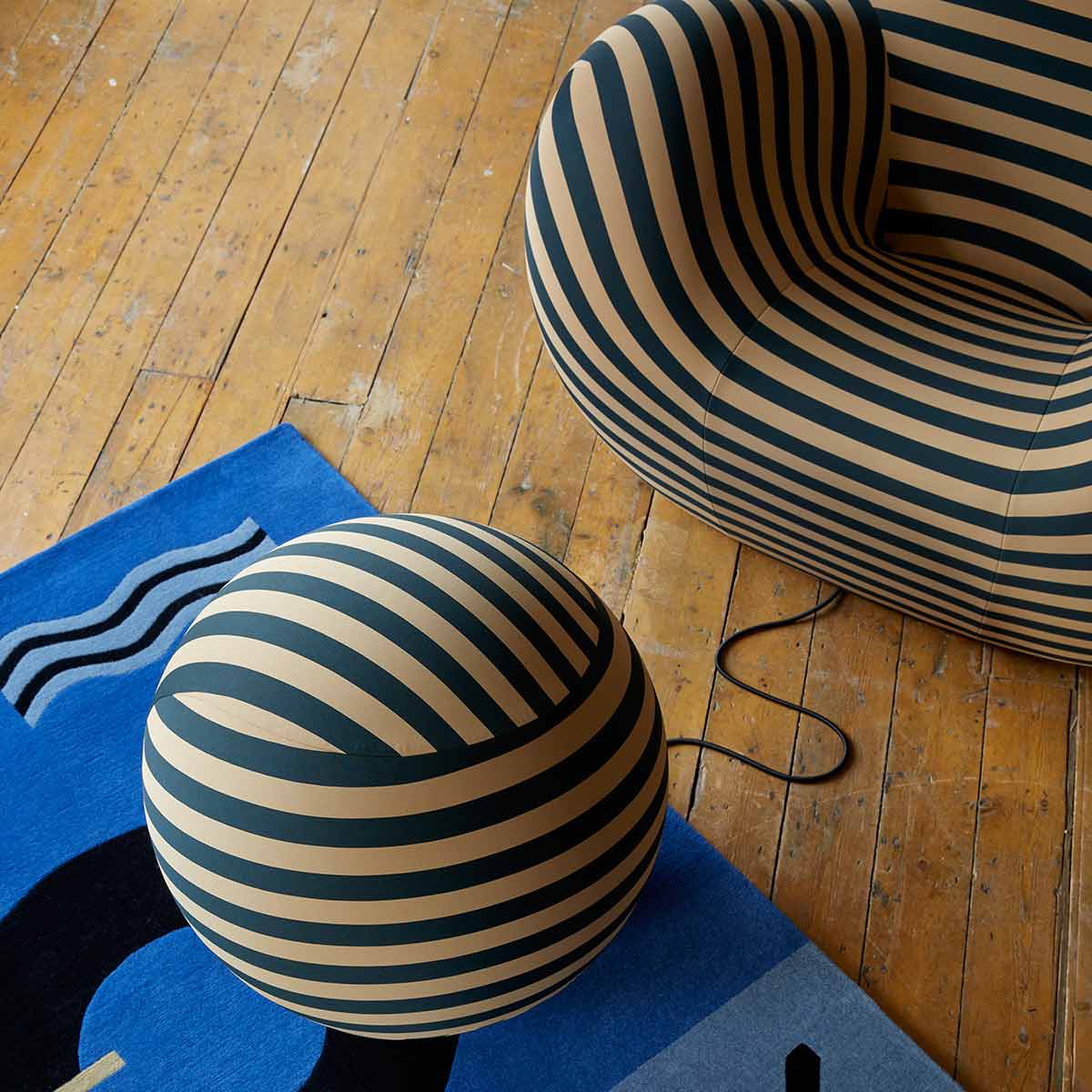 Up 50 Lounge Chair | Beige Teal Striped Soara Upholstery